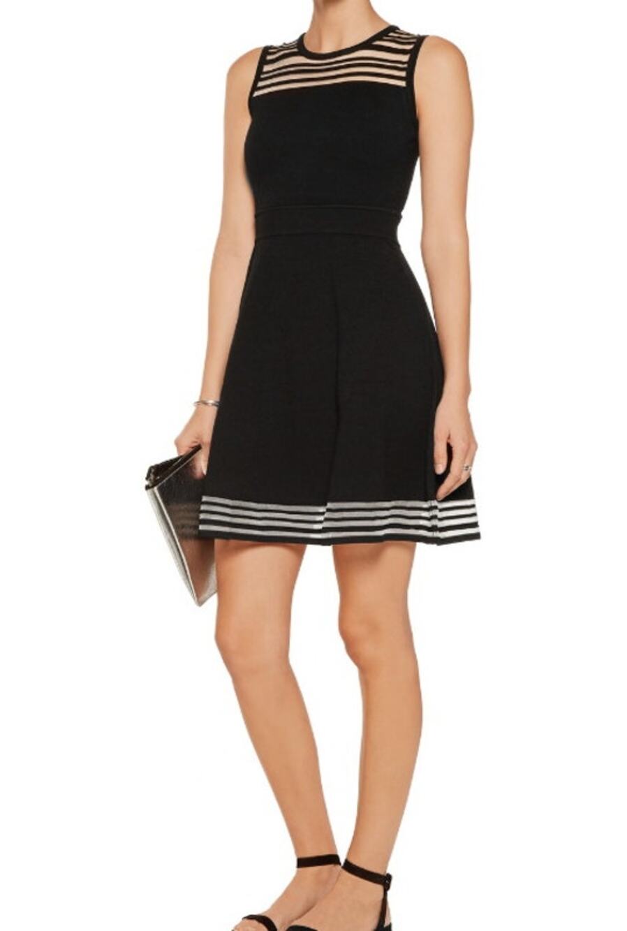 Milly Illusion Organza-Paneled Mini Dress Black White Mesh Stripe Women's Size P